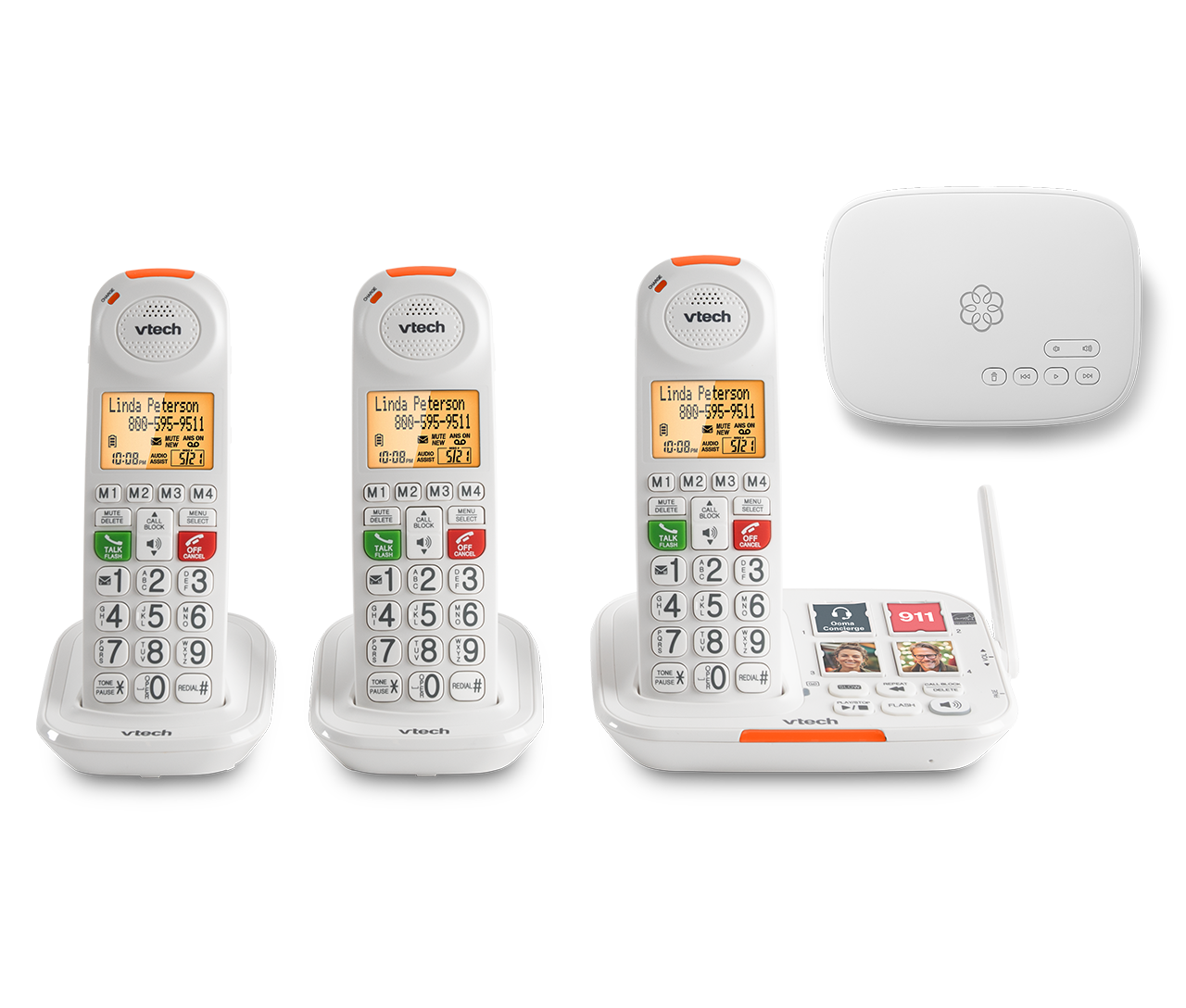Ooma Telo + 3 VTech Cordless Handset with Answering System