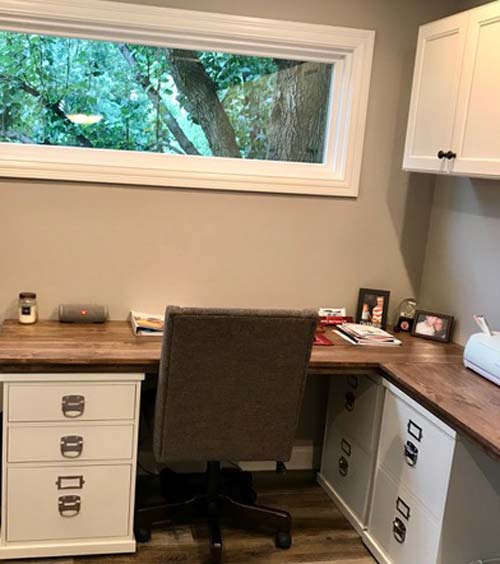 corner desk with file cabinets for supports